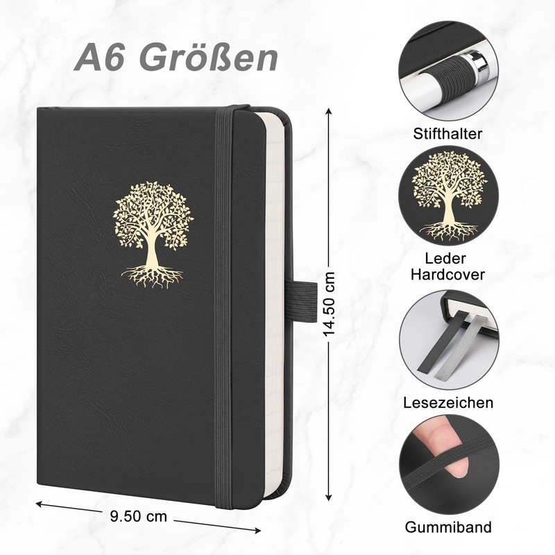 EMSHOI Notebook A6 Lined with Inner Pocket, 80 Sheets/160 Numbered
