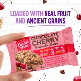 Cooper Street Granola Bakes - Chewy Breakfast Granola Bars with Chia, Flax, Buckwheat and Oats in Delicious Chocolate Cherry Flavor | Individually Wrapped Breakfast Snack Cookies | 12 oz | 1 Pack
