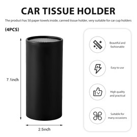 SHMZK 4PCS Car Tissue Holder, Car Cup Holder Travel Tissue Tube Box Container with Facial Tissues Bulk, Convenient Refillable Tissue Cylinder Cup Holder Decor for Most Vehicles (Black)