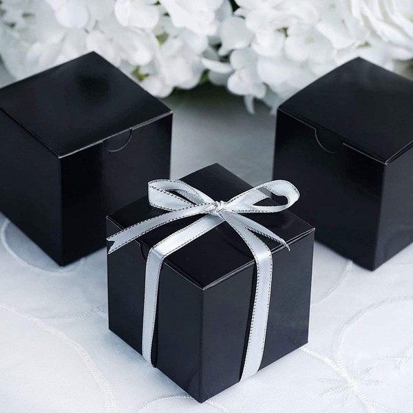 Efavormart 100 pcs of 3x3 Square Design Favor Candy Box Premium Quality Cardstock Boxes for Candy Treat Gift Wrap Box Party Christmas New Year Wedding Party - Black