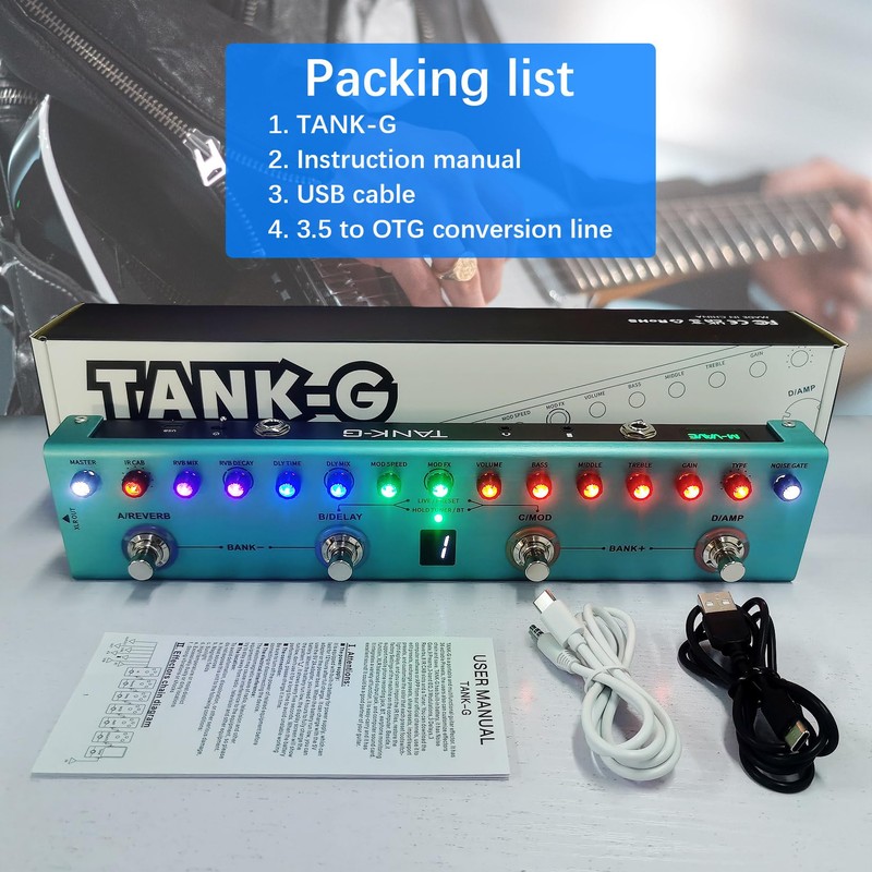 M-VAVE TANK-G Multi-effects Guitar Pedal, 36 Presets, Rechargeable Battery, Delay,