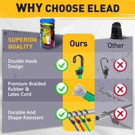 ELEAD 33 Piece Premium Bungee Cords Assortment Jar, Includes 10", 18", 24", 32", 40" Bungee Cord with Hooks, 6" Nylon Cable Ties, 8" Canopy Tarp Ball Ties and Tarp Clips