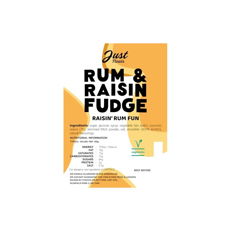 Just Treats Rum & Raisin Fudge (500g Share Bag)