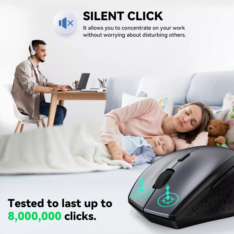 TECKNET Wireless Mouse, 2.4G USB Computer Mouse with 6-Level Adjustable