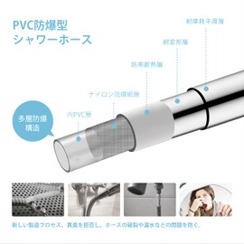 OFFO Shower Hose, Replacement, Low Odor, Explosion-Proof, Leak Proof, Durable Shower House, Made of PVC, 360° Free Rotation, Prevents Tangling During Use, Easy Installation, Length 5.6 ft (1.6 m),