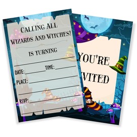 VGoghex Calling All Wizards And Witches Watercolor Magical Theme Birthday Invitation Cards With Envelopes 20 PCS