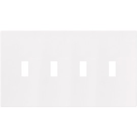 Eaton PJS4W Polycarbonate 4-Gang Screwless Toggle Switch Mid Size Wall Plate, White