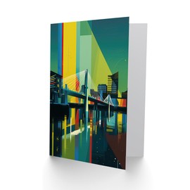 Artery8 Glasgow Bells Bridge Modern Geometric Cityscape Travel Birthday Sealed Greeting Card Plus Envelope Blank inside