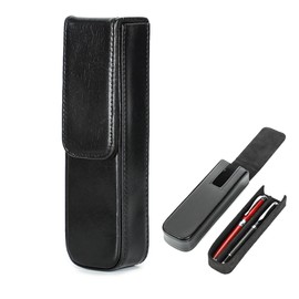 Leather Small Pen Case 2 Slot Pens Holder for Men Contacts Fountain Pens Pouch Travel Office Stationery Storage Organizer by Handmade (Black)