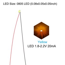 PATIKIL 0805 Pre-Wired Micro LED, 12 Pcs 1.8-2.2V Pre-soldered Mini Light Emitting Diodes Surface Mount Device for Model Building, DIY, Science Projects, 9.8" Length, Yellow