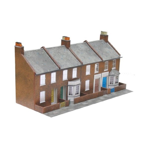 Superquick 1:72 Four Redbrick Terrace Fronts - Low Relief Card