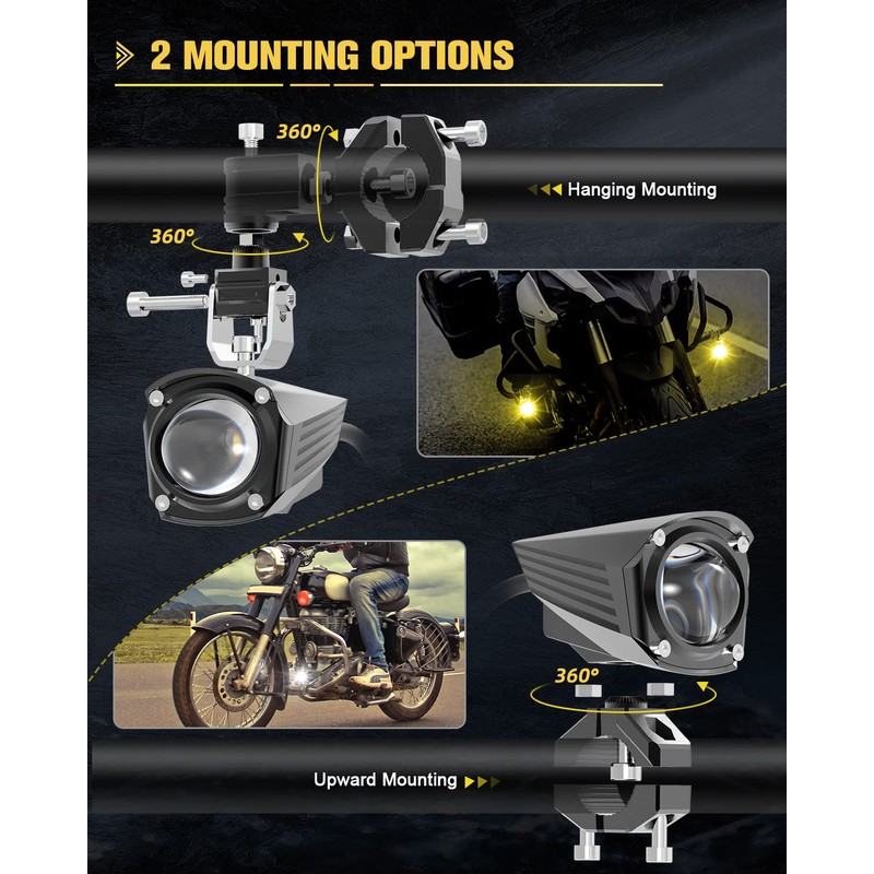Motorcycle LED Fog Lights Auxiliary Driving Light 60W 18000LM Dual
