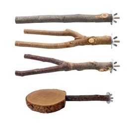 4 Pack Natural Wood Bird Perch Parrot Stand Branches Fork Toys,Pet Bird Cage Wooden Hanging Perch Platform Hammock Swing Toy for Small Parakeets,Budgies,Cockatiels,Conures,Macaws,Finches