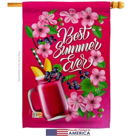 Summer Smoothie Garden House Flags Kit Summertime Fun and Sun Beach Pool Luau Tropical Party Season Outdoor Sunny Small Decorative Gift Yard Banner Made In USA 28 X 40