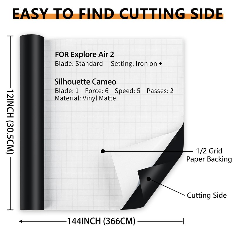 Matte Black Permanent Vinyl, 12" x 12 FT Vinyl with