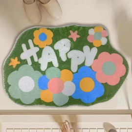 FOSDICK Bath Mat 40 * 60cm, Green Bath Mat Flower Rug Foot Mat, Super Absorbent Bath Mat Soft Floor Mat for Shower Bathroom Floor, Washable Dry Bath Rug for Shower, Small Bath Mat, Green