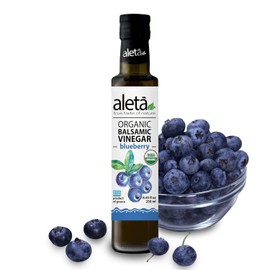 Aleta Farms Balsamic Vinegar, Greek Organic Blueberry Infused Aged Balsamic Vinegar, USDA Organic, Perfect for Salad Dressings, toast, Desserts, Glass Bottle, 8.45 fl oz (Blueberry)