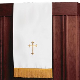 Trinity Church Supply Black and White Reversible Fleur-de-Lis Cross Pulpit Scarf Christian Catholic Church Tabletop Outdoor Indoor Party Table Cloth, 17 Inch x 36 Inch