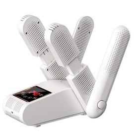 DWLXVJA Boot Dryer Warmer with Heat, 2025 Upgraded 4 Tubes Foldable Portable Shoe Dryer with Deodorizer 8 Timer Modes, Touch LED Display, for Various Shoes Boots Socks Gloves, 150W, White