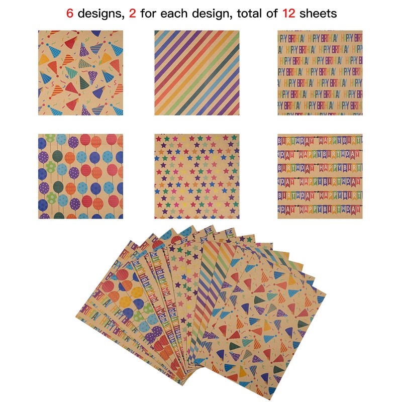 RUSPEPA Kraft Wrapping Paper Sheets - Happy Birthday Design -