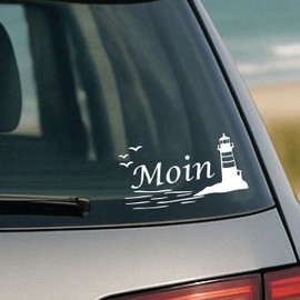 P025 MOIN Aufkleber Set – Nordsee & Ostsee Sticker für Auto, Briefkasten, Tür, Koffer – Wetterfest – 3 Motive in Schwarz oder Weiß – Einzeln oder im 2er-Set (1 x Weiß, V1 Leuchtturm)