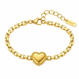 MOMOL Link Bracelet for Women, 18K Gold Plated Stainless Steel Trendy Chunky Cuban Chain Toggle Rope Heart Paperclip Wristband Bracelet