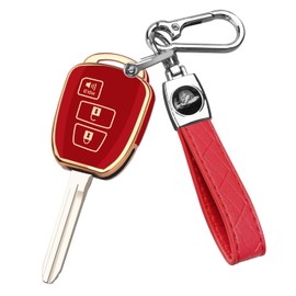 QBUC for Toyota Key Fob Cover with Keychain,Soft TPU Full Protection key fob cover Fit for Toyota 4Runner Corolla Tacoma etc (Gold and Red)