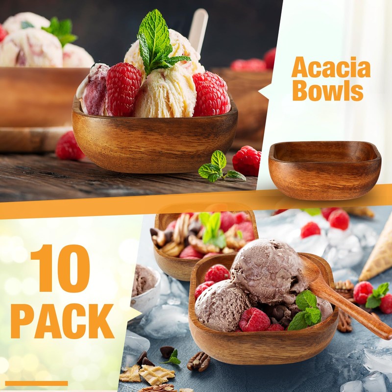 FillTouch 6 Pcs Small Wooden Candy Bowl Square Acacia Serving