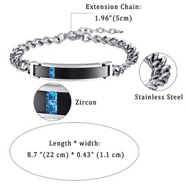 JewelryWe Jewellery Men's Women's Partner Bracelet With Engraving, Love Friendship Bracelet, Shiny Polished Curb Chain, Stainless Steel Cubic Zirconia, Black, Rose Gold, Silver, Stainless Steel