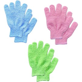 6Pcs Exfoliating Gloves - Bamboo Shower Gloves - Bath and Body Exfoliator Mitts - Scrubs Away Ingrown Hair and Dead Skin - for Shower, Spa, Massage and Dead Skin Cell Remover Loofah - Green,Blue,Pink