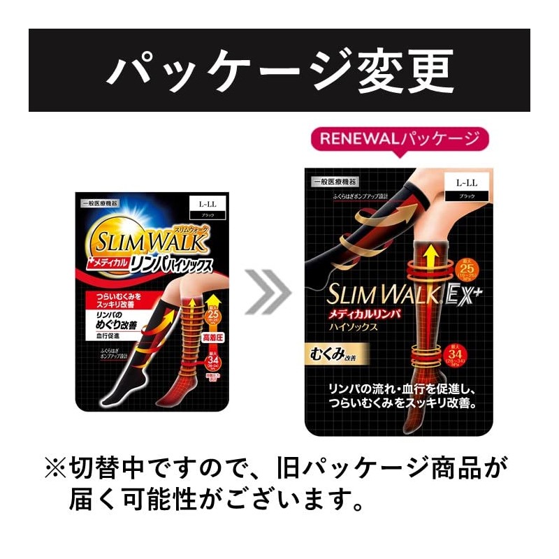 着圧ソックス スリムウォーク メディカル リンパ ハイソックス ブラック L-LL 着圧 ソックス むくみ
