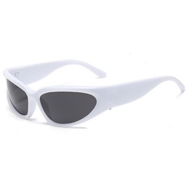 YooThink Y2K Wrap Around Oval Sunglasses for Women Men, UV400 Trendy Sport Shades (White)