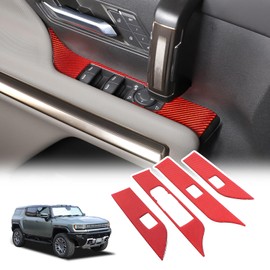 for Hummer EV Accessories Inner Window Switch Panel Cover Set of 4 Compatible with Hummer EV 2024+Real Carbon Fiber Window Lift Switch Cover Interior Button Trim Kit Interior (Red)