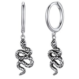 Snake Earrings, Shiny Silver Punk Gothic Snake Hoop Earring for Ladies, Valentines Day Mothers Day Gifts