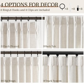 Joywell Extra Long Pinch Pleated Linen Curtains 132 Inches 1 Panel for Living Room Modern Cream 11FT High Ceiling Curtain Bedroom Sliding Door Window Drapes, 40x132