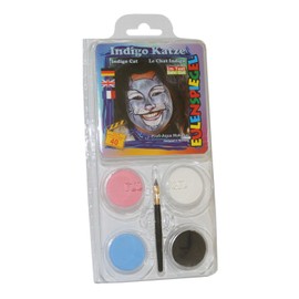 Eulenspiegel 204542 - Indigo Cat Motif Set, 4 Colours, 1 Brush, 1 Set of Instructions (English language not guaranteed), for Approx. 40 Masks, Carnival, Theme Party