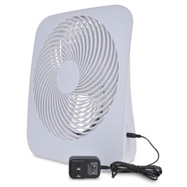 Treva 10-Inch Portable Fan, Powered by Battery and/or AC Adapter - Desk Fan Air Circulating with 2 Cooling Speeds for Personal and Travel Use (White)
