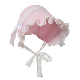 Victorian White Lace Bonnet Hat for Women Ladies Handmaid Medieval Colonial Costume Accessory Cotton (Pink)