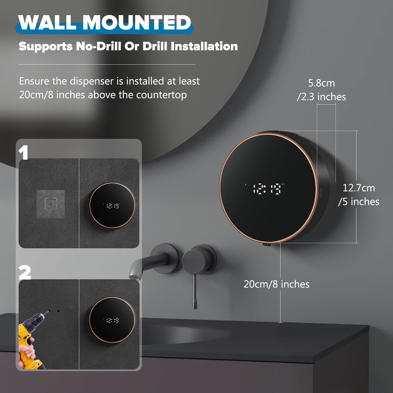Automatic Soap Dispenser Foam Bathroom: Wall Mount Rechargeable Touchless Adjustable