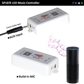 2 Pack SP107E LED Controller –Music Sync for WS2812B/Ws2811/SK6812 IC Strips & LED Pixel Matrix Panel, Smart App Control, 16 Million Colors, Commercial/Home Lighting