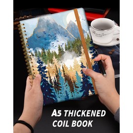 Ruled Spiral Writing Notebook,A5 Hardcover Lined College Journal for Women Lady,Fashion Puppy Watercolor Strong Twin-Wire Binding with Premium Paper,8.4" X 6",Perfect for School,Office,Home Gifts(Foggy Mountains Landscape)