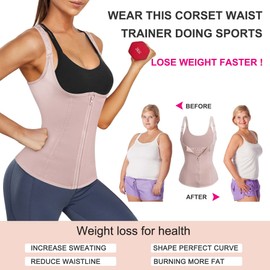 Nebility Women Waist Trainer Corset Zipper Vest Body Shaper Cincher Tank Top with Adjustable Straps (XL, Beige)