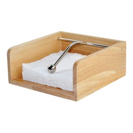 Spiretro Cocktail Paper Napkin Flat Holder, Decorative Beverage Napkin Caddy with Sophisticatedly Metal Center Bar, Solid Wood with Grain for Kitchen Dinging Countertop, Rustic Natural Beige