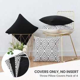 THOHAG Set of 4 Throw Pillow Covers 20 x20 inches, Soft Linen Cushion Covers, Square Decorative Couch Pillows Covers for Sofa Living Room, Black