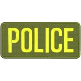 "Police" embroidery patch 4x10 inches hook on back od green and yellow