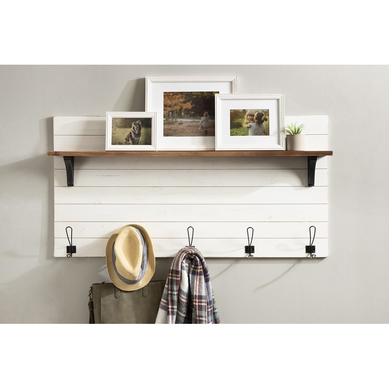 Kate and Laurel Jeran Wood Wall Shelf with 5 Hooks,