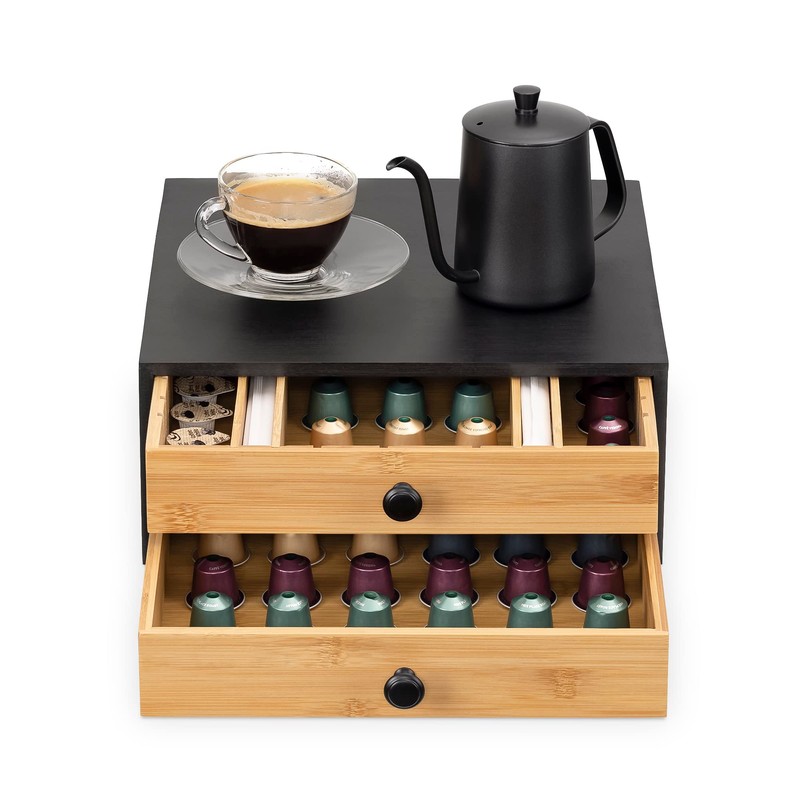Navaris Bamboo Coffee Pod Drawer Organizer - Capsule Storage Holder