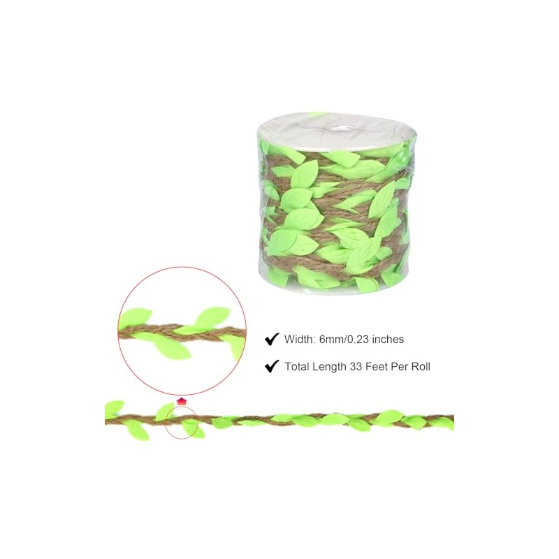 Natural Jute Twine with Green Leaf Ribbon – 33ft Decorative