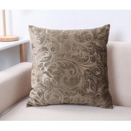 TangDepot Heavy Velvet Embossing Throw Pillow Cover, Classis Floral Anaglyph Velvet Fabric, Decorative Pillow Cover, Indoor/Outdoor Pillows Shell, Cushion Cover - (16" x 16", C05 Khaki)
