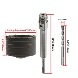 Rannb 4"/100mm Concrete Hole Saw with Shank Wall Hole Saw Drill Bit Stone Hole Saw Drill for Cement Wall Hole Cutter